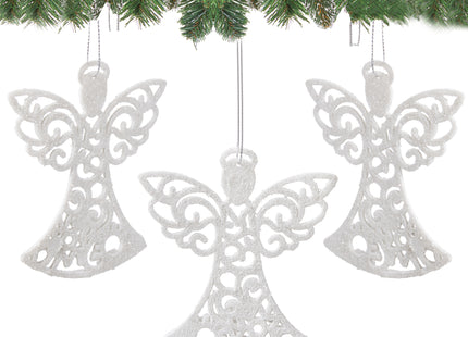 Kersthanger | Engel | Kerstboomhanger | Wit | Glitters | Kunststof | 10 cm | 3 Stuks