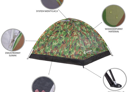 Koepeltent | Toeristentent | Kampeertent | Tent | Waterdicht | 2 Persoons | Camouflage | 200 x 200 x 105 cm