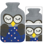 Warmwaterkruik- Sweater -Hoes - Uil- 2L - Inhoud - Pijnverlichting- Ontspanning -Grijs
