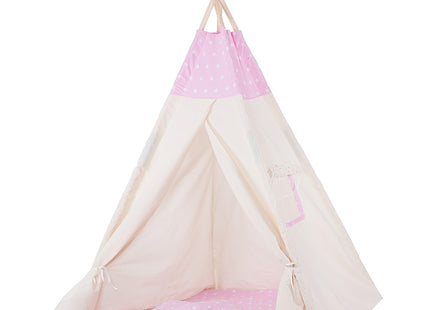 Tipi Tent | Wigwam Speeltent | 120x100x180 cm | Met Mat en Kussens | Naturel Roze | Sterren