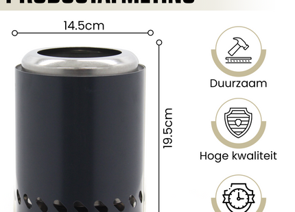 EdenOutdoor® Tafelhaard - Rookloze Tafelhaard - Rookloze Vuurkorf - Pellet & Hout - 19,5 x Ø14,5 CM - Antraciet
