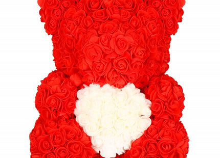 Rozen Beer | Rozenbeer | Rose Bear | Rozen Teddybeer | Liefde | Inclusief Giftbox | 36 x 26 x 26 cm | Rood / Wit