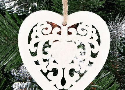 Kerstversiering | Kerstdecoratie voor binnen | Kersthanger | Kersthart | Hout | 6 Stuks | 7 cm
