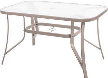 Tuintafel | 120 x 70 x 70 cm | Buitentafel | Eettafel Buiten | Metaal | Gehard Glas | 100 KG | Grijs