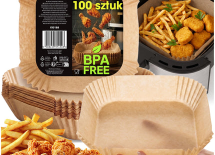 Papieren Inzetstukken Voor Airfryer - Wegwerpbaar - 220°C - Geschikt voor: Airfryer, Oven, Magnetron, Stoomkoker - 100 stuks - 20 x 20 cm.
