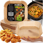 Papieren Inzetstukken Voor Airfryer - Wegwerpbaar - 220°C - Geschikt voor: Airfryer, Oven, Magnetron, Stoomkoker - 100 stuks - 20 x 20 cm.