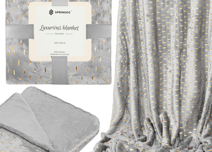 Plaid | Sprei | Deken | 220 x 200 cm | Pluche | Grijs/ Goud