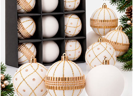 Kerstballen | 9 Stuks | 8 cm | Wit/Goud | Fluweel