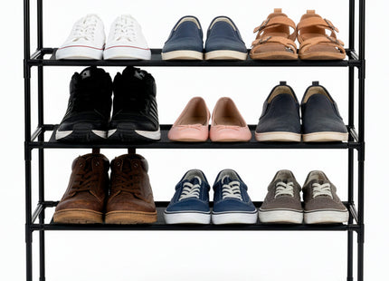 Schoenenrek | 9 - 12 Paar Schoenen | 3 Laags | Polyester/Metaal | Zwart | 28 X 72 X 72 CM
