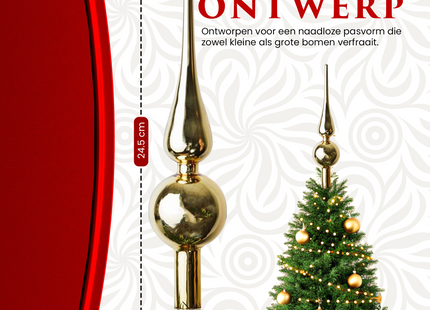 Kerstboom Piek | Glas | 24,5 cm | Glanzend | Goud