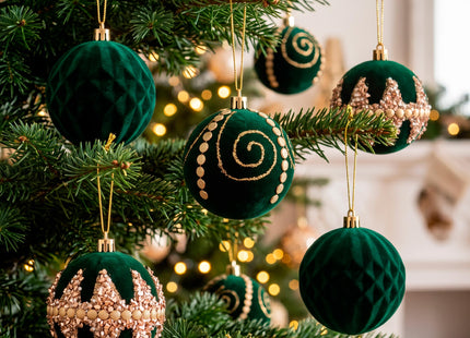 Kerstballen | 9 Stuks | 8 cm | Groen | Fluweel