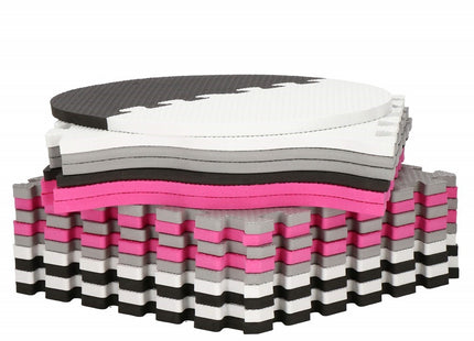 Speelmat | Speelmat Foam | Puzzelmat | Figuren | 9 Puzzelstukken | 120 x 120 cm | Roze/Grijs/Zwart/Wit
