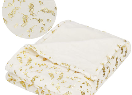 Plaid | Sprei | Deken | 200 x 150 cm | Pluche | Plant | Crème / Goud
