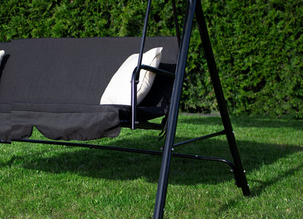 Schommelbank | Luna-Schommel | 3-zits | Waterafstotend | Inclusief 2 Kussens | Verstelbare Luifel | 170 x 110 x 150 cm | Zwart