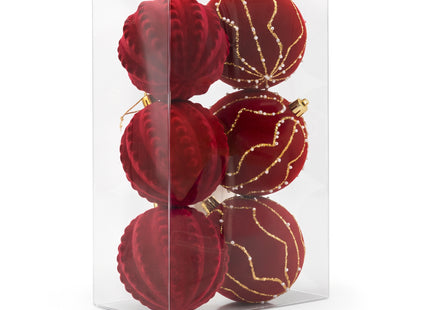 Kerstballen | 6 Stuks | 8 cm | Rood | Velours