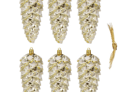 Kerstboomhanger Dennenappels | 6 Stuks | 14 cm | Witte Glitters