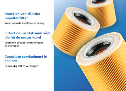 SQOON® Filterset geschikt voor Kärcher WD1, WD2, WD3 - Gelijk aan model: 6.414-552.0 / KFI 3310- 3 stuks