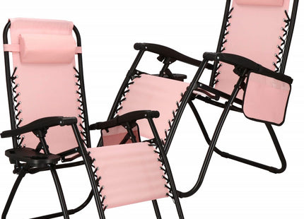 Tuinstoelen | Ligstoel | Opvouwbaar | Verstelbaar | Ergonomische Hoofdsteun | 2 Stuks | Roze/Zwart