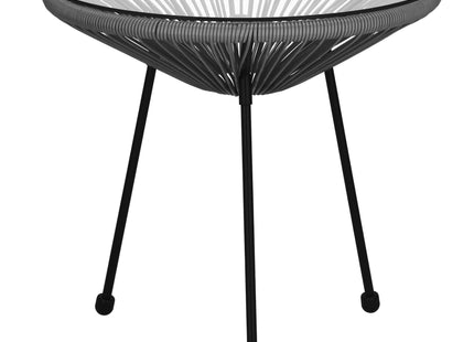 Tuintafel - Draad - Rotan - Zwart - Grijs - Rond - Glas - 50 Cm