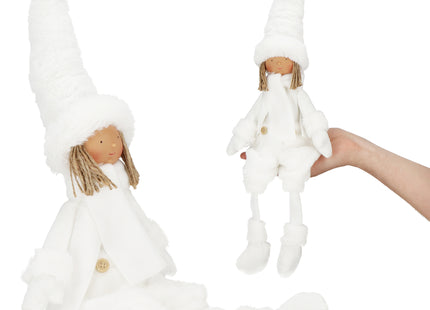 Kerstmeisje -  Kerstpop - Kerstversiering - Wit - 34 cm