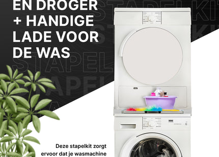 Muntel® Tussenstuk Wasmachine Droger - Stapelkit Wasmachine Droger - Universeel - Uitschuifbare werkblad - Wit