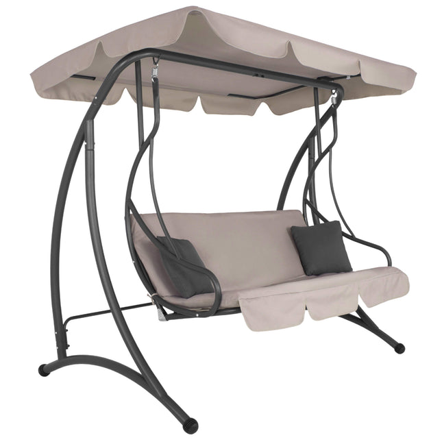 Schommelbank | Luna-Schommel | 3-zits | Waterafstotend | Verstelbare Luifel | 170 x 115 x 150 cm | Beige/Grafiet