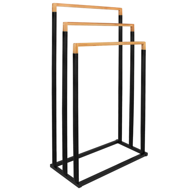 Handdoekrek | Metaal/Hout | Staand | Zwart
