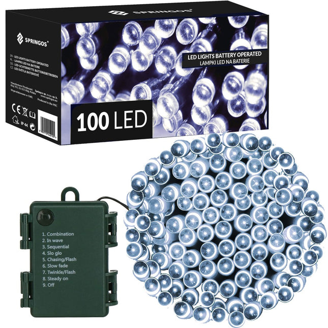 Kerstverlichting | 10,5 m | Batterij | 100 LED | Koel Wit