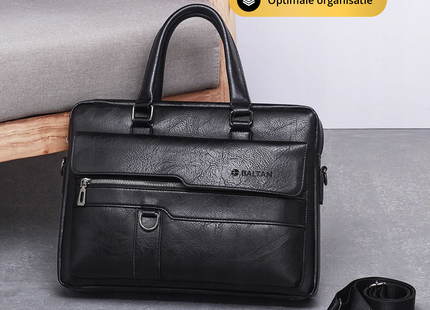 Baltan Leren Aktetas - Laptoptas - Tot 16 inch - Zwart - 10L - 38 X 29 X 10 CM