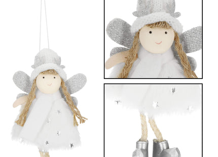 Kersthanger | Kerstengel | Kerstversiering | Kerstboomhanger | Stof | Wit/Zilver | 14 cm