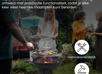 Houtskool barbecue - Zuil barbecue - BBQ - Asopvangbak - Schuifregelaar - RVS -- Zilver