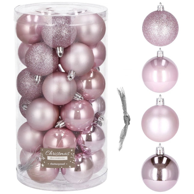 Kerstballen | 30 Stuks | 5 cm | Roze Tinten