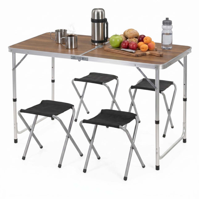 Picknick Tafel Met Bankjes - Campingtafel - Campingset - Biertafel - Horeca -Tafel - Stoelen - Opvouwbaar - Zwart -  120 x 60 x 55 cm