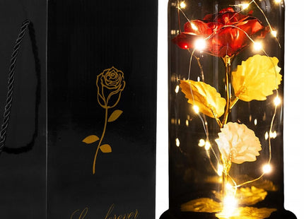 Roos | Valentijn | Rozen | LED | 22 cm | Rood/Goud/Zwart | Warm wit