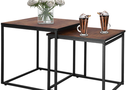 Salontafel | Salontafel Set | Bijzettafel | Vierkant | 2-Delig | Zwart/Donkerbruin