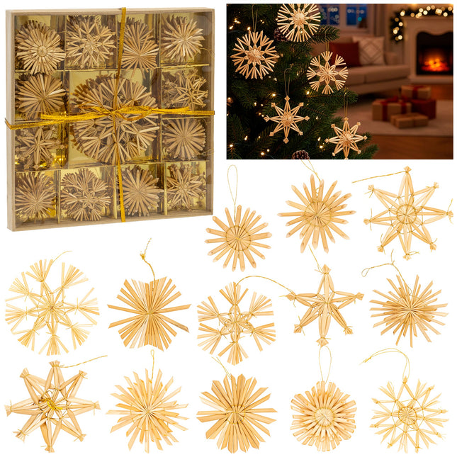 Kerstballen | 48 Stuks | Stro | Kerstversiering | Bruin