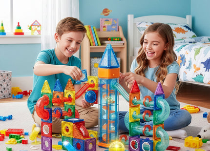 Springos® Magnetisch speelgoed - Knikkerbaan - 134 Stuks - Montessori speelgoed - Speelgoed kinderen