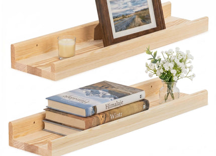 Wandplank - Boekenplank - Ophangbaar - Kruidenplank- Naturel - Grenenhout - 10 Kg - 60 cm - 2 Stuks