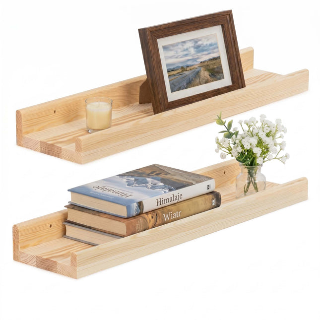 Wandplank - Boekenplank - Ophangbaar - Kruidenplank- Naturel - Grenenhout - 10 Kg - 60 cm - 2 Stuks