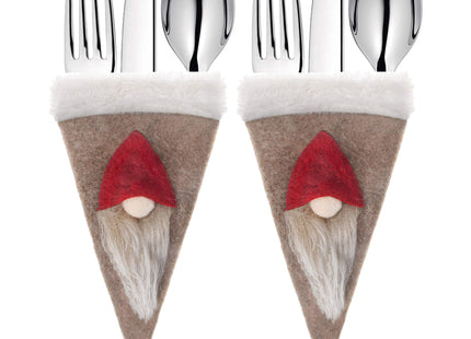 Bestekhouder - Bestekzakje - Kerst - Kerstversiering - Kabouters - Rode Hoed - Bruin - 2 stuks