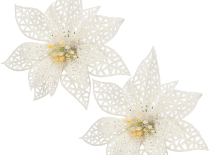 Kunstbloem - Met Clip - Kunststof - Wit - Glitters