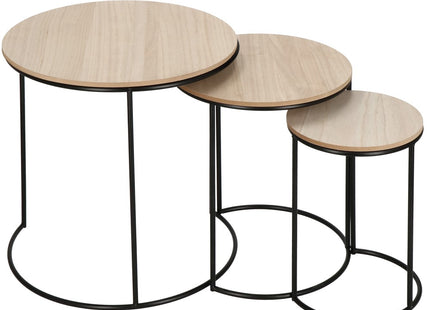 Salontafel | Salontafel Set | Rond | 3-Delig | Zwart/Hout