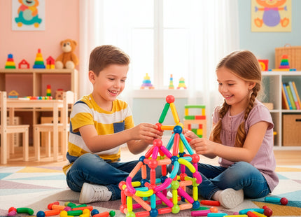 Springos® Magnetisch speelgoed - 128 Stuks - Montessori speelgoed - Speelgoed kinderen