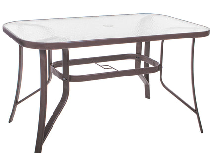 Tuintafel | 120 x 70 x 70 cm | Buitentafel | Eettafel Buiten | Metaal | Gehard Glas | 100 KG | Bruin