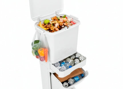 Prullenbak - Afvalbak - Vuilnisbak - Vuilbak - Op Wielen - Afvalscheidingsbakken -  3 Delig - 42 Liter - 83,5 x 42 x 28,5 Cm - Wit