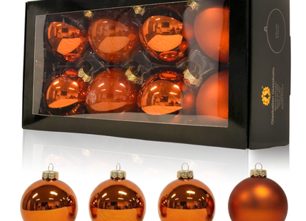 Kerstballen Glas | 8 Stuks | Glas | Ø 80 mm | Oranje