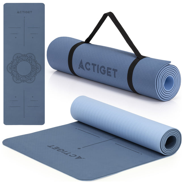 Actiget® Yogamat - Extra Dik - Inclusief Draagriem - 183 x 61x 0.6 CM - Blauw - TPE