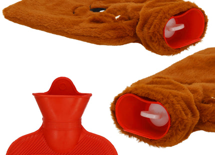 Warmwaterkruik- Pluche - Beer -Hoes - 1L - Inhoud - Pijnverlichting- Ontspanning - Bruin