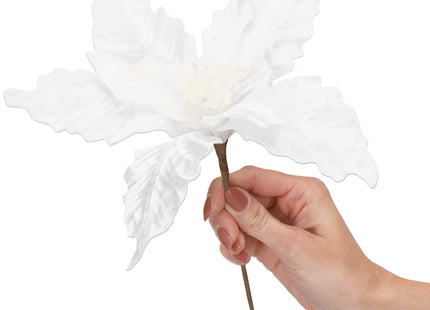 Kunstbloem - Witte Poinsettia - Ster van Bethlehem - Wit - Glitters