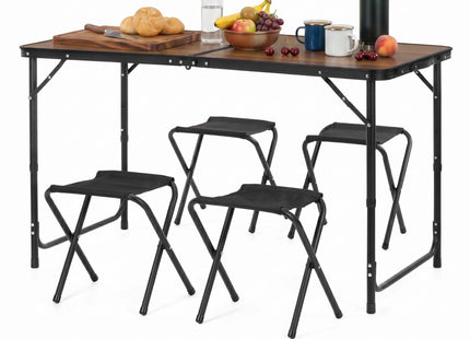 Picknick Tafel Met Stpelen- Campingtafel - Campingset - Biertafel - Horeca -Tafel - Stoelen - Opvouwbaar - Bruin - 120 x 60 x 55 cm